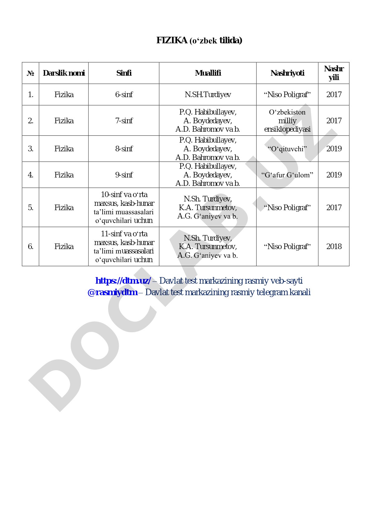 Fizika darsliklari (6-11 sinflar)