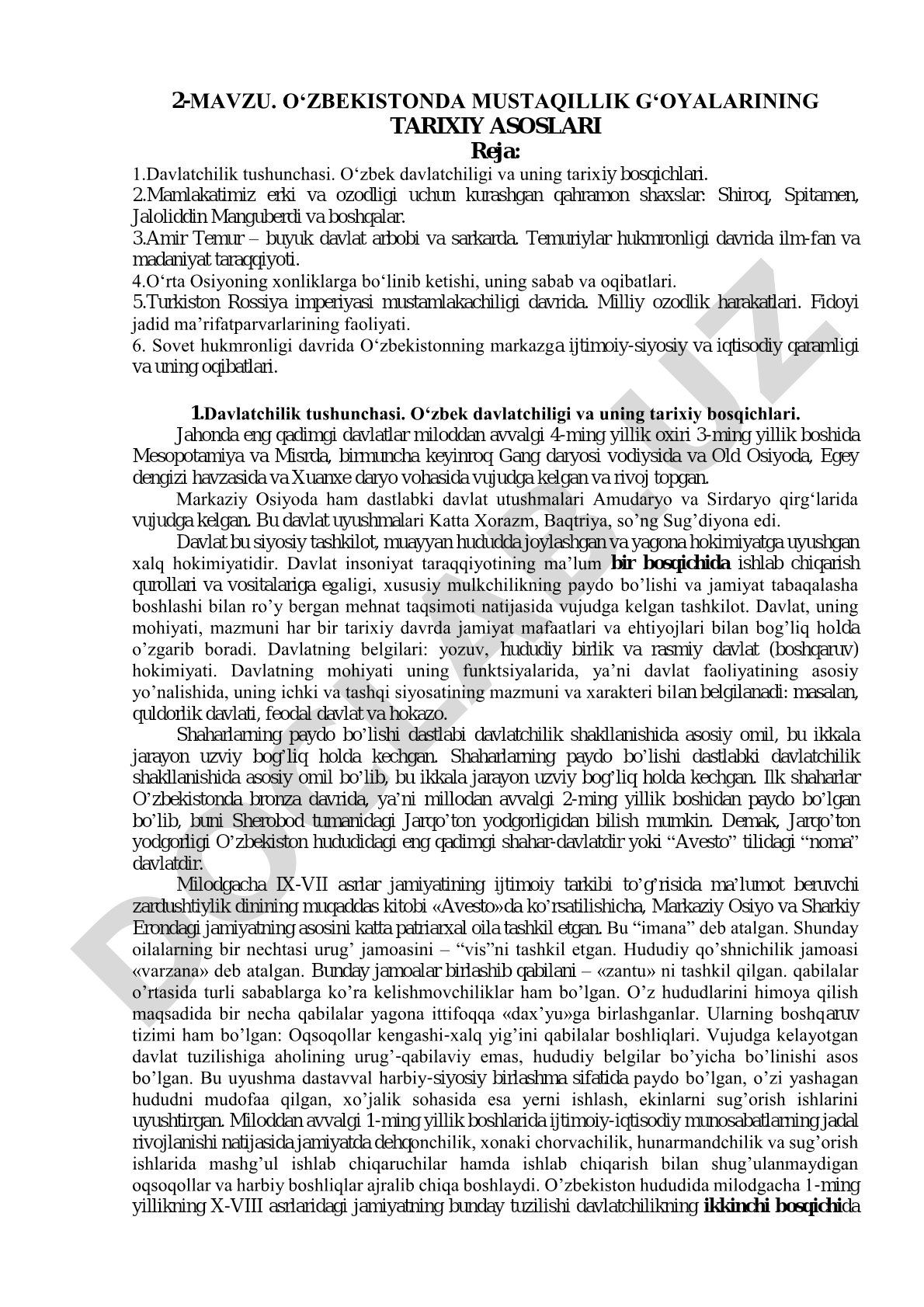 O‘zbekistonda mustaqillik g‘oyalarining tarixiy asoslari