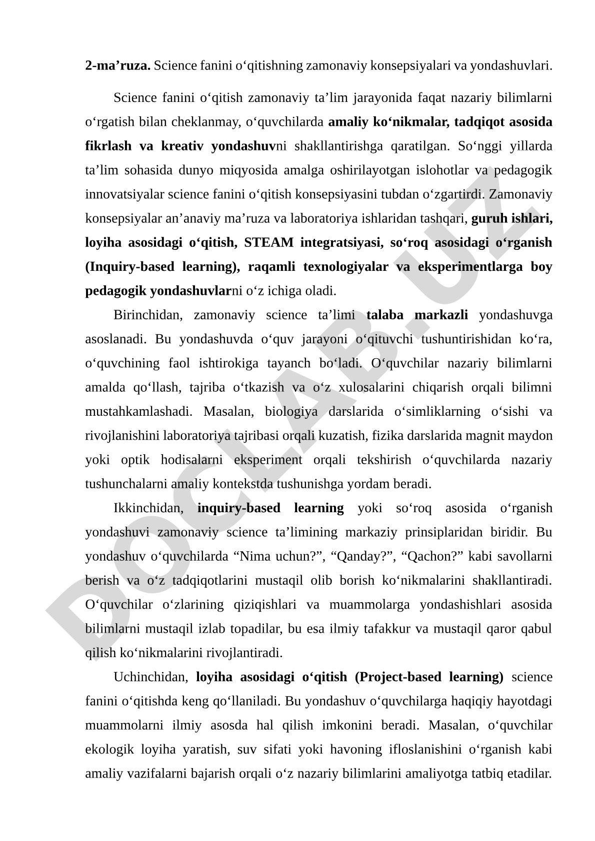 Science fanini o‘qitishning zamonaviy konsepsiyalari va yondashuvlari