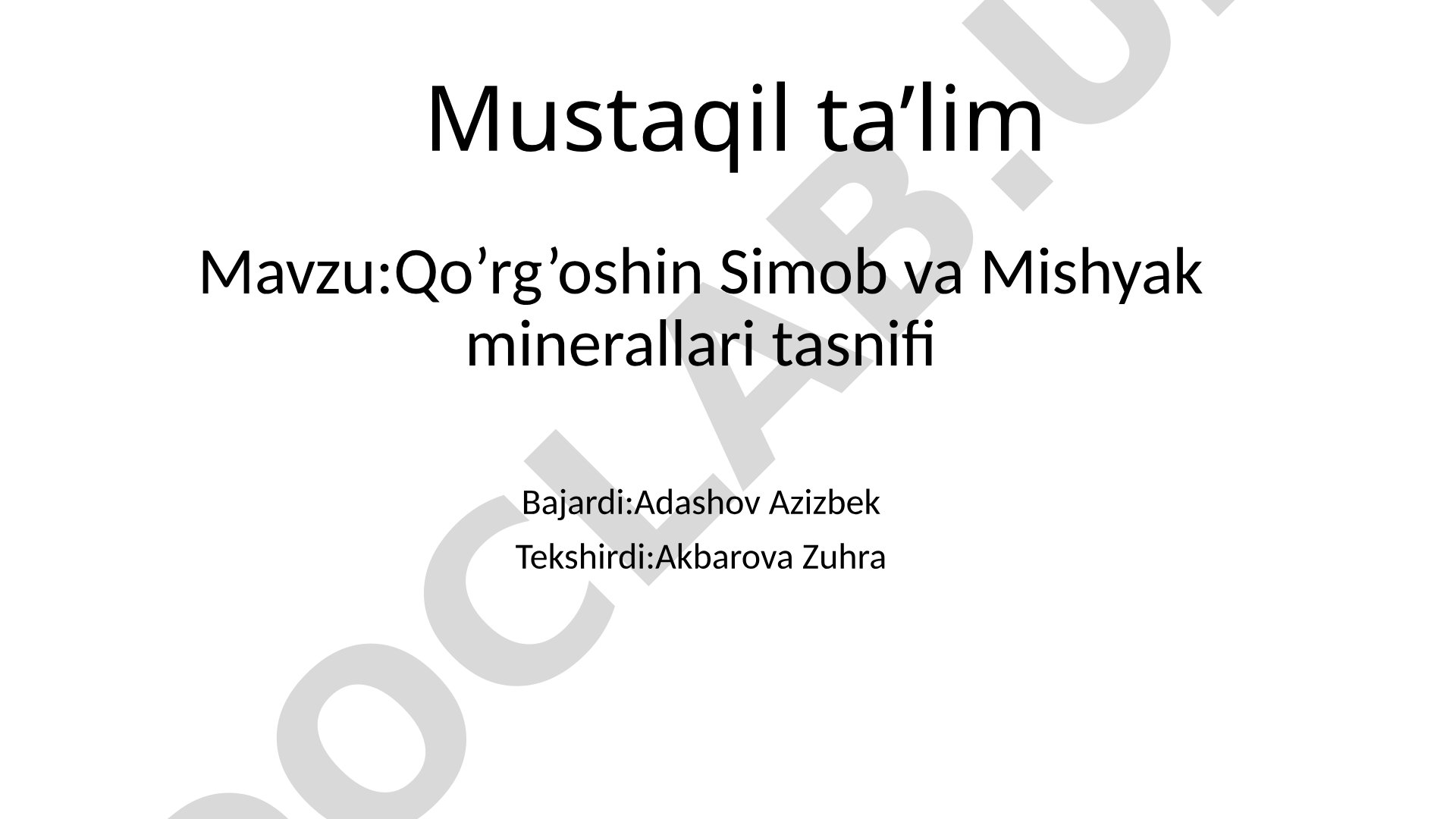 Qo'rg'oshin Simob va Mishyak minerallari tasnifi