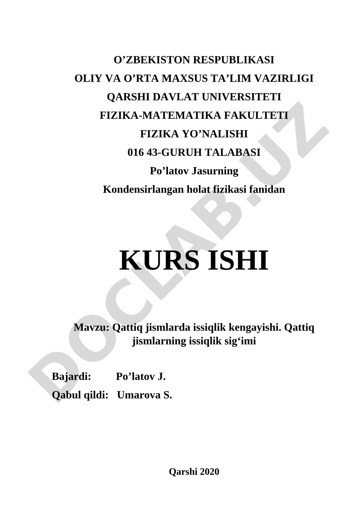 Qattiq jismlarda issiqlik kengayishi. Qattiq jismlarning issiqlik sig'imi