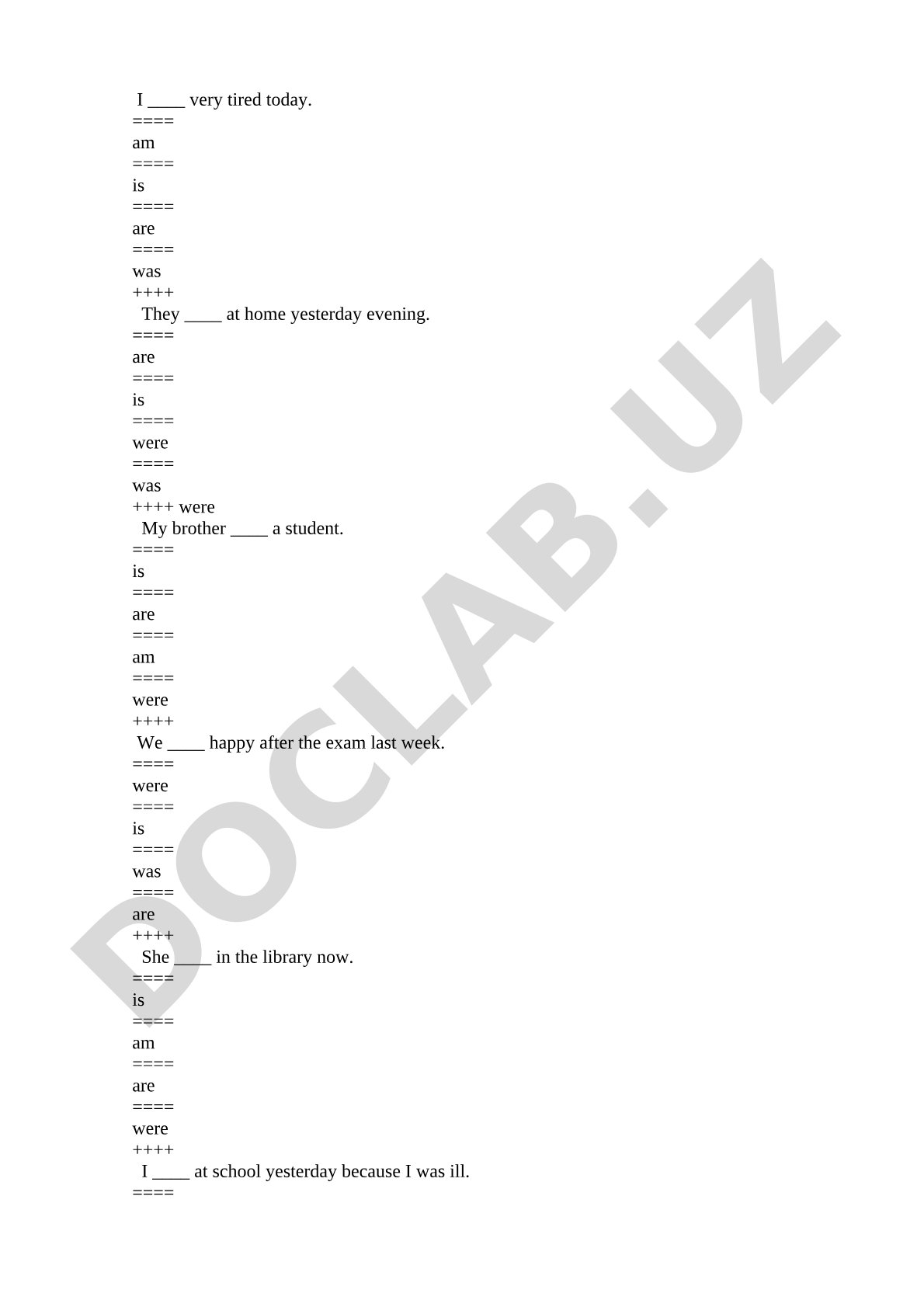 Verb to be fill in the blanks exercises