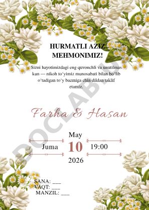 Farha va Hasanning nikoh to‘yi taklifnomasi