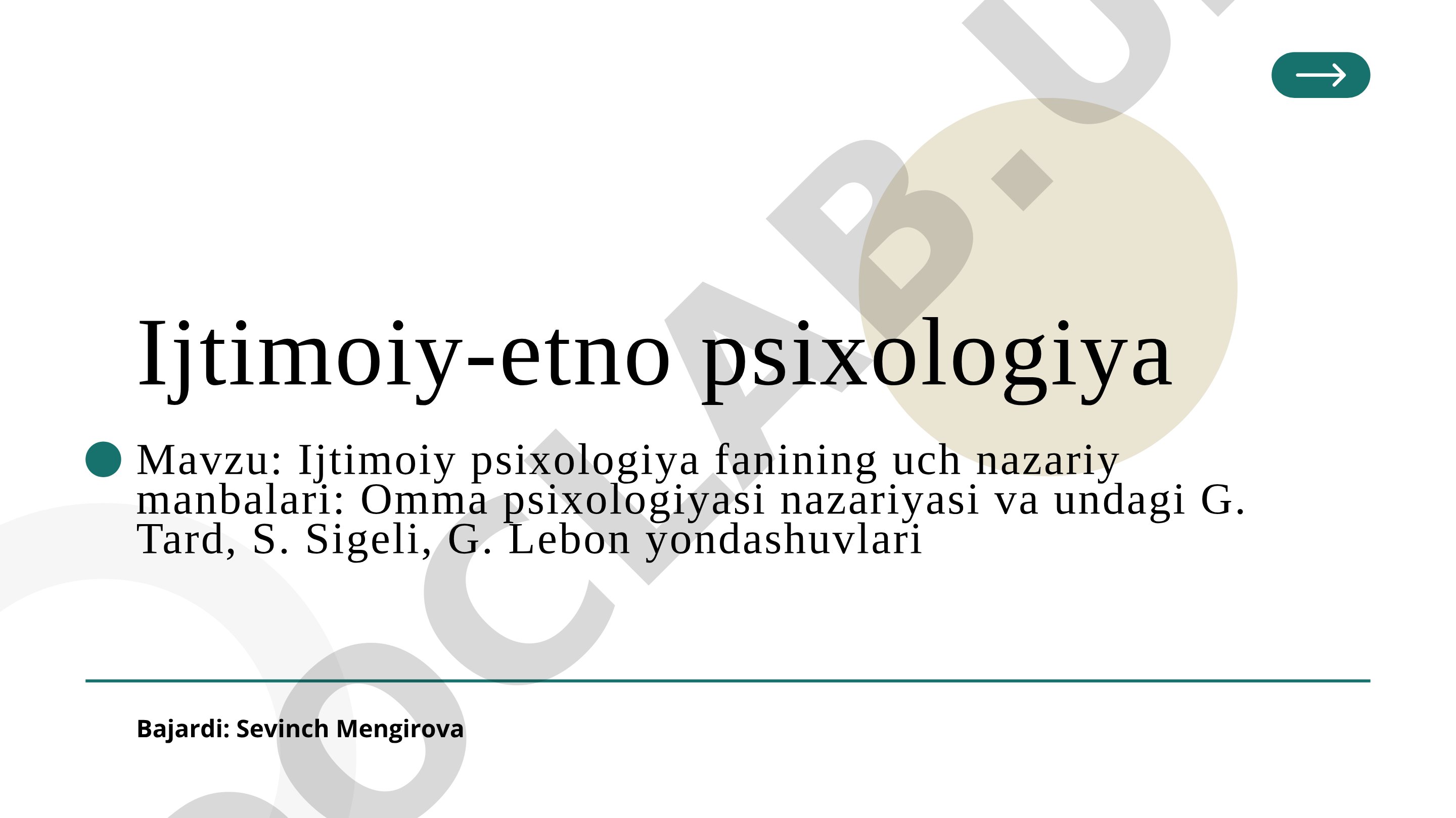Ijtimoiy psixologiya fanining uch nazariy manbalari: Omma psixologiyasi nazariyasi va undagi G. Tard, S. Sigeli, G. Lebon yondashuvlari