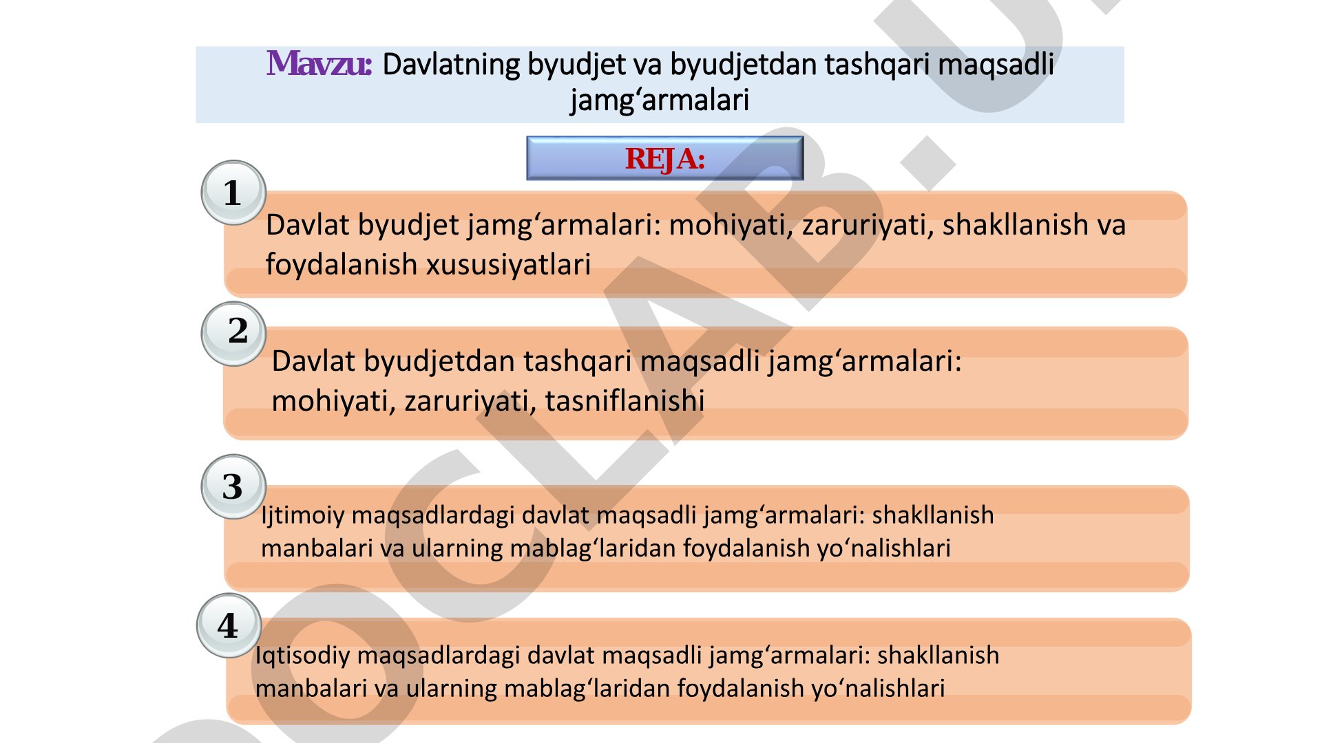 Davlatning byudjet va byudjetdan tashqari maqsadli jamg‘armalari