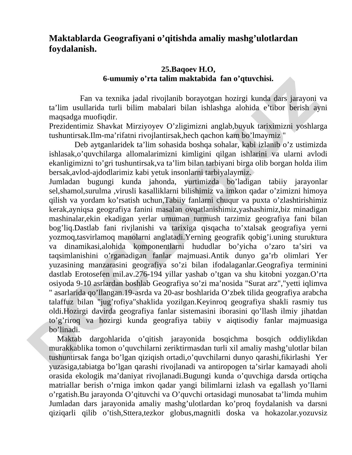 Maktablarda Geografiyani o'qitishda amaliy mashg'ulotlardan foydalanish