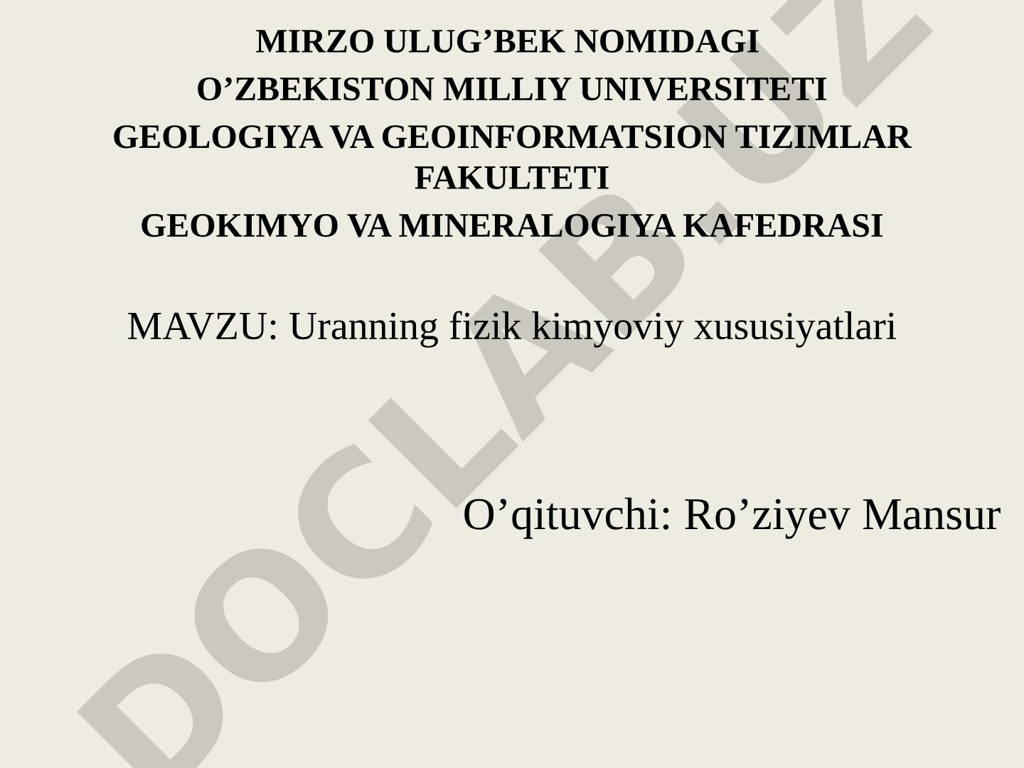 Uranning fizik kimyoviy xususiyatlari