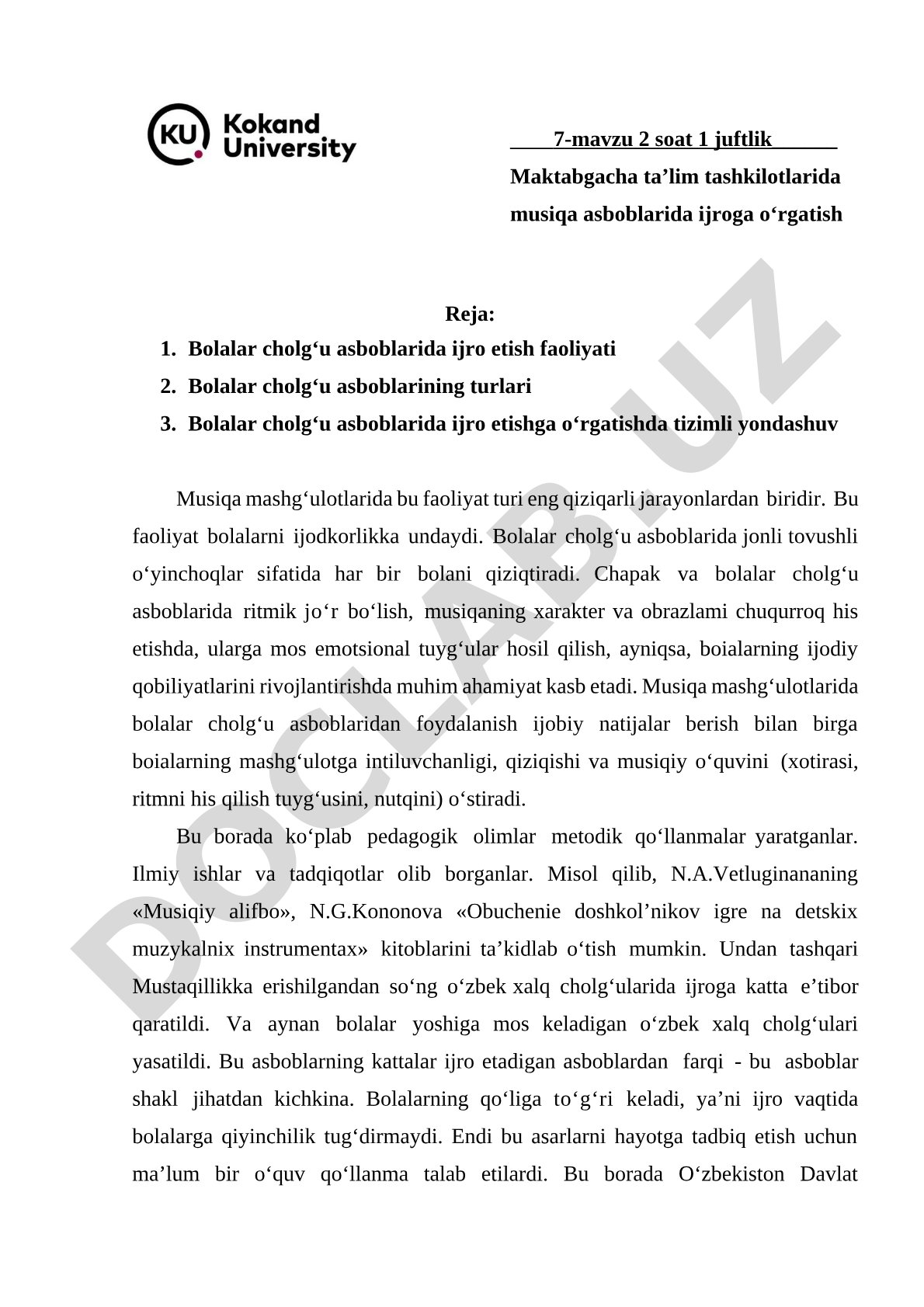 Maktabgacha ta’lim tashkilotlarida musiqa asboblarida ijroga o‘rgatish