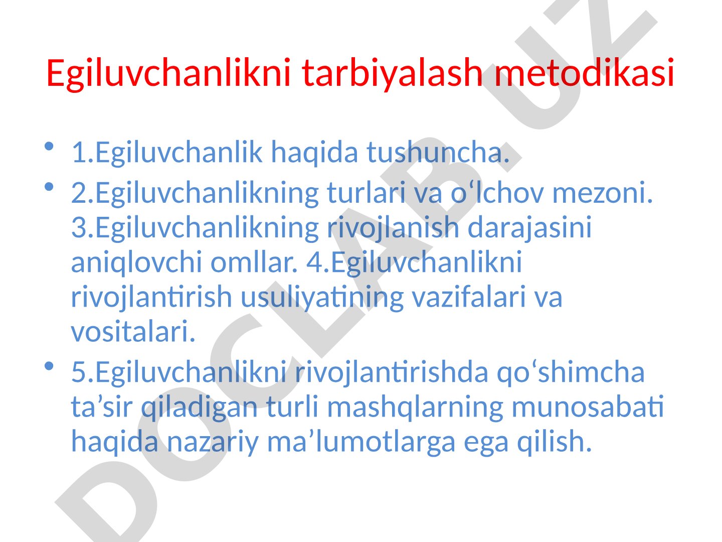 Egiluvchanlik haqida tushuncha, turlari, o'lchov mezonlari va rivojlantirish metodikasi