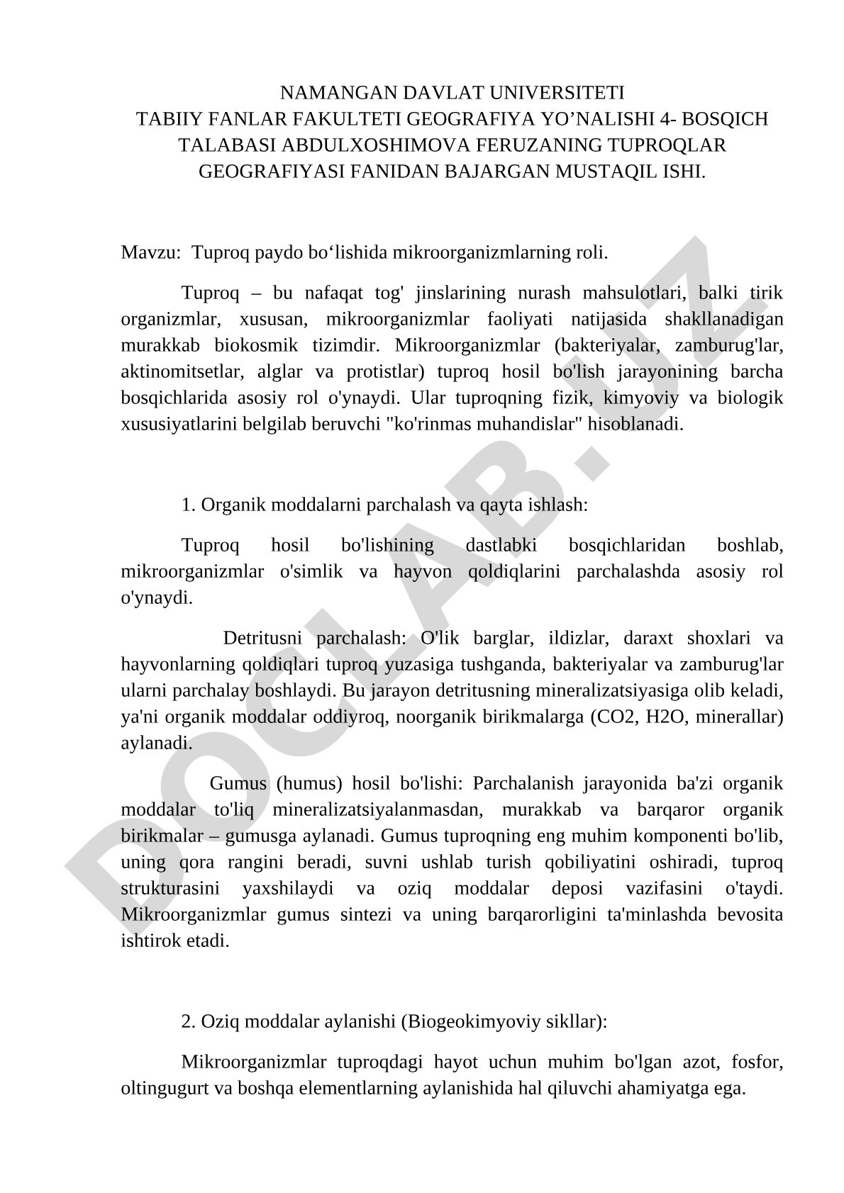 Tuproq paydo bo‘lishida mikroorganizmlarning roli