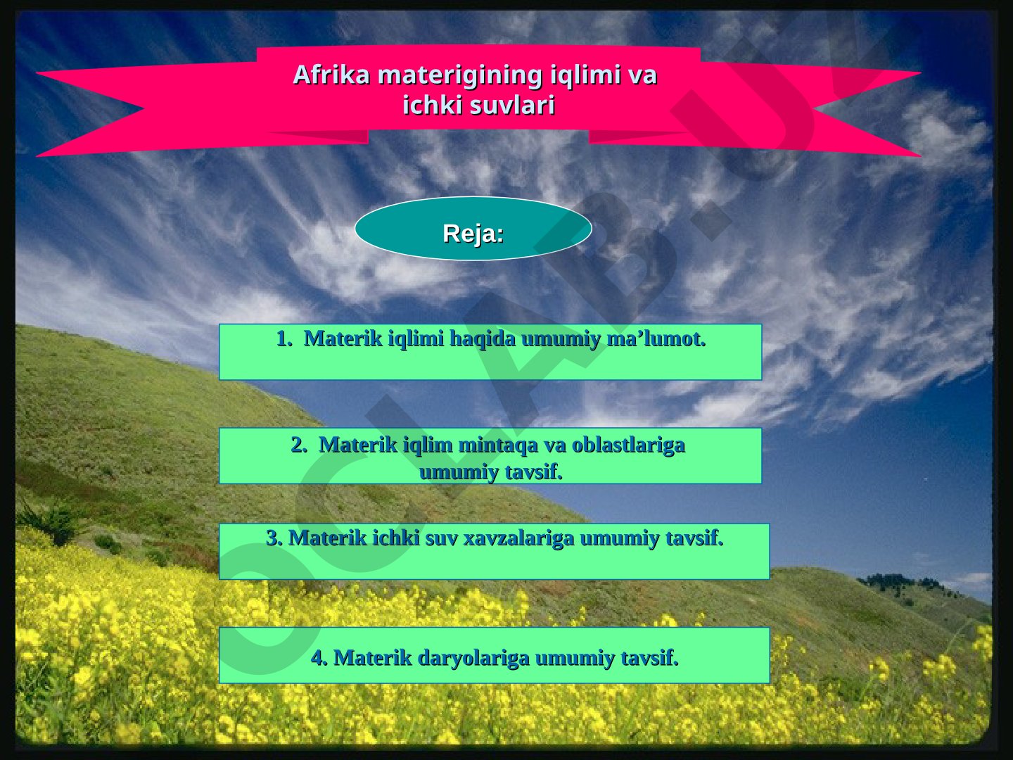 Afrika materigining iqlimi va ichki suvlari