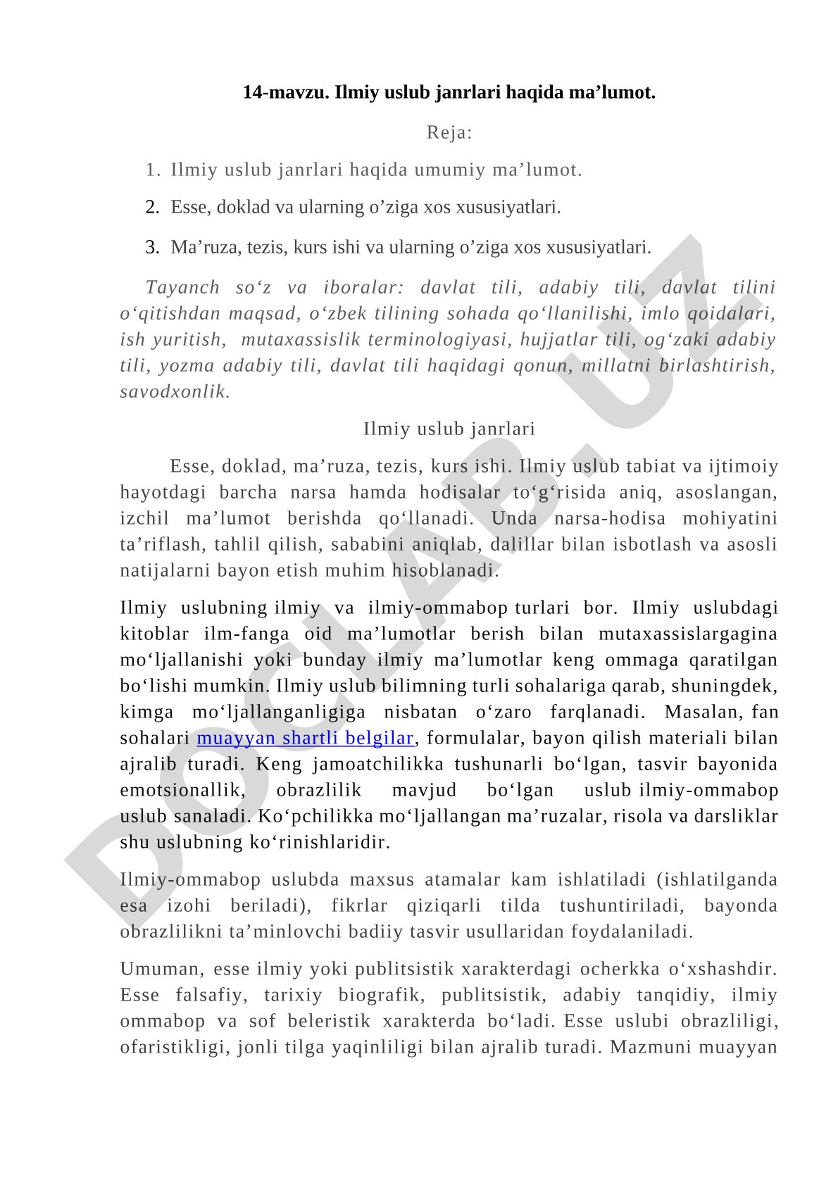 Ilmiy uslub janrlari haqida ma’lumot