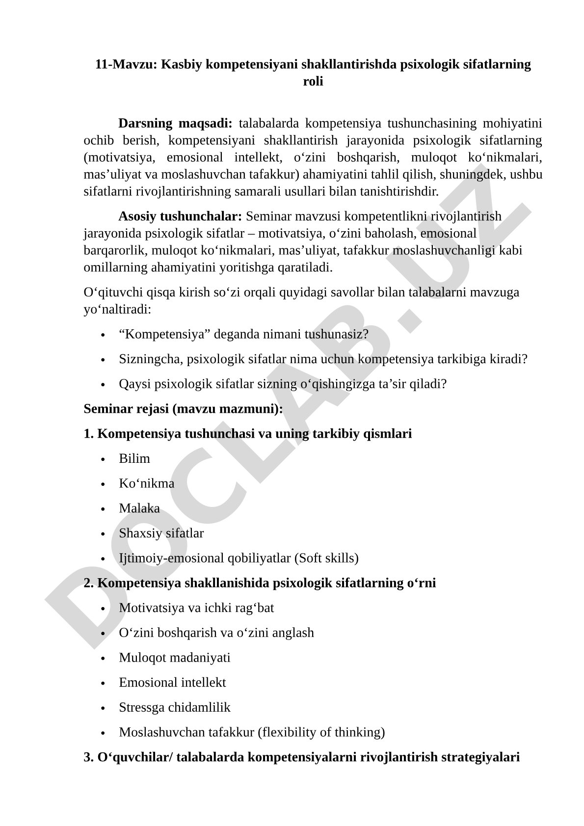 Kasbiy kompetensiyani shakllantirishda psixologik sifatlarning roli