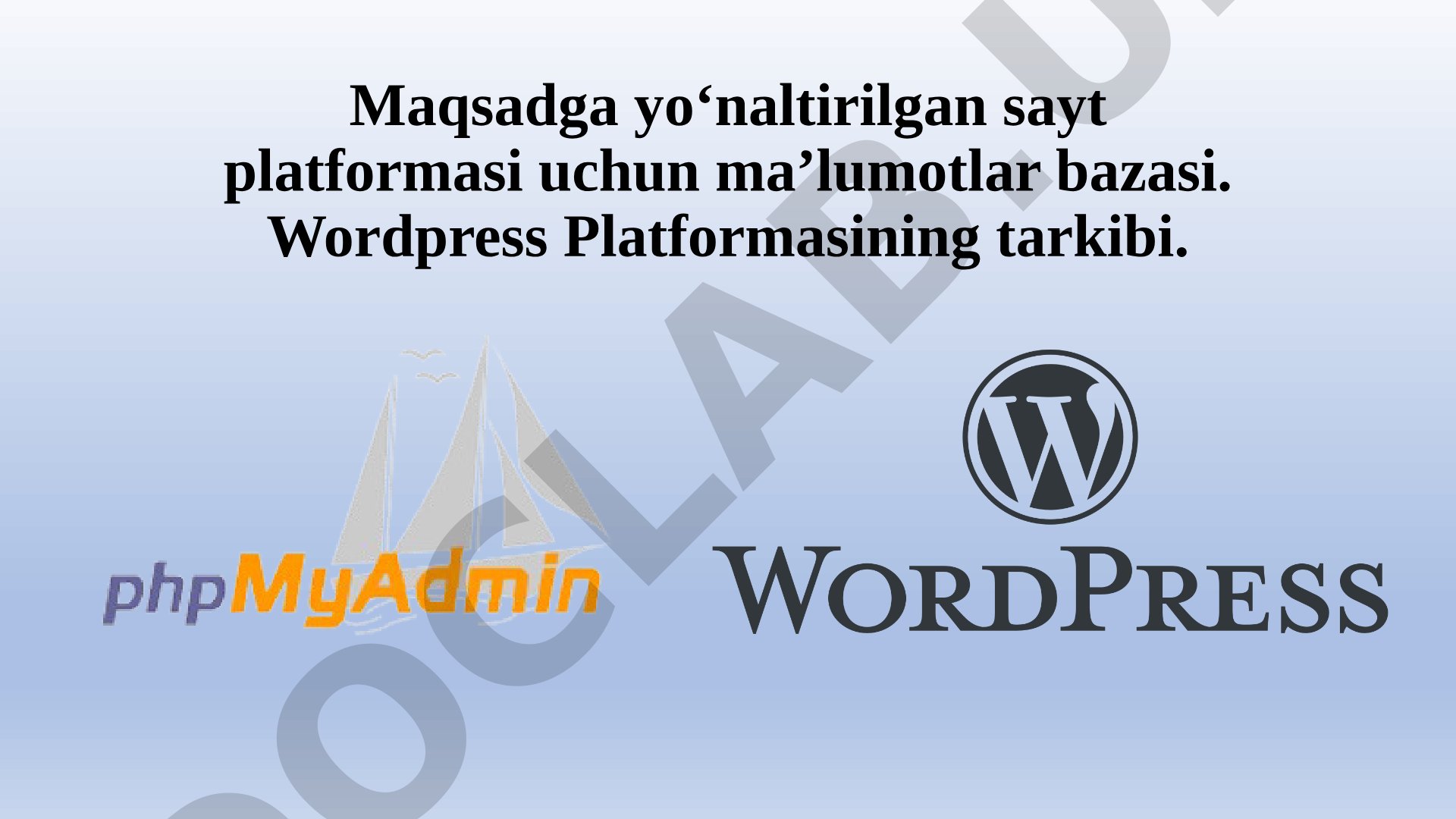 WordPress platformasi uchun ma'lumotlar bazasi yaratish