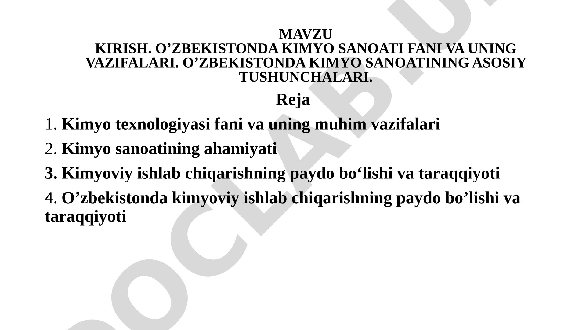 O'zbekistonda kimyo sanoati fani va uning vazifalari