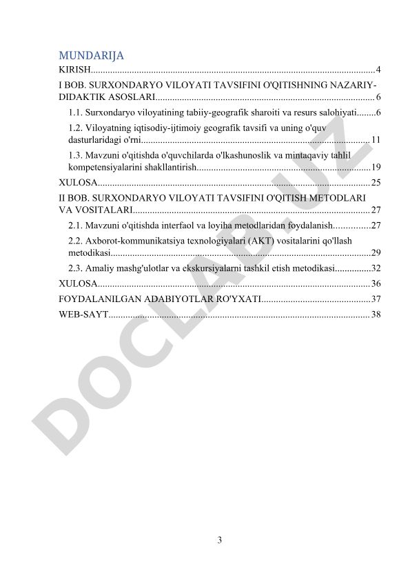 Surxondaryo viloyati tavsifini o'qitishning nazariy-didaktik asoslari va metodlari