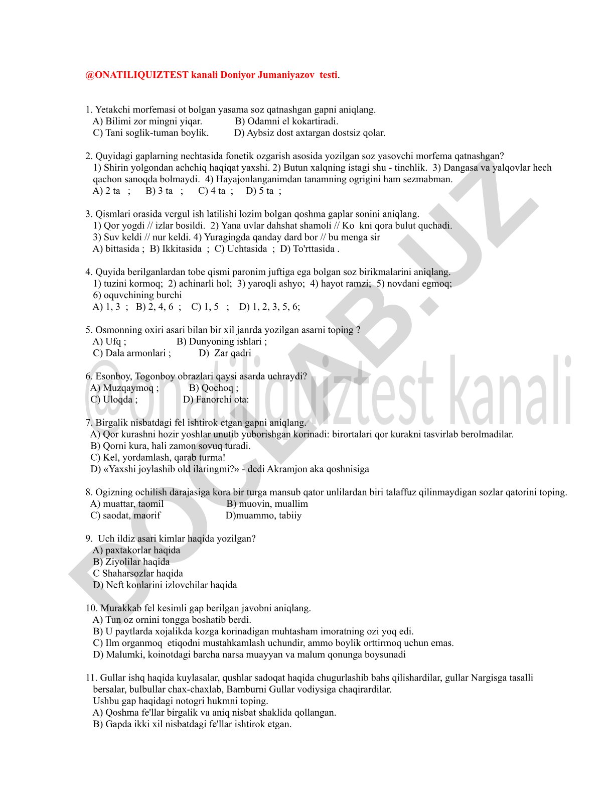 Ona tili test savollari