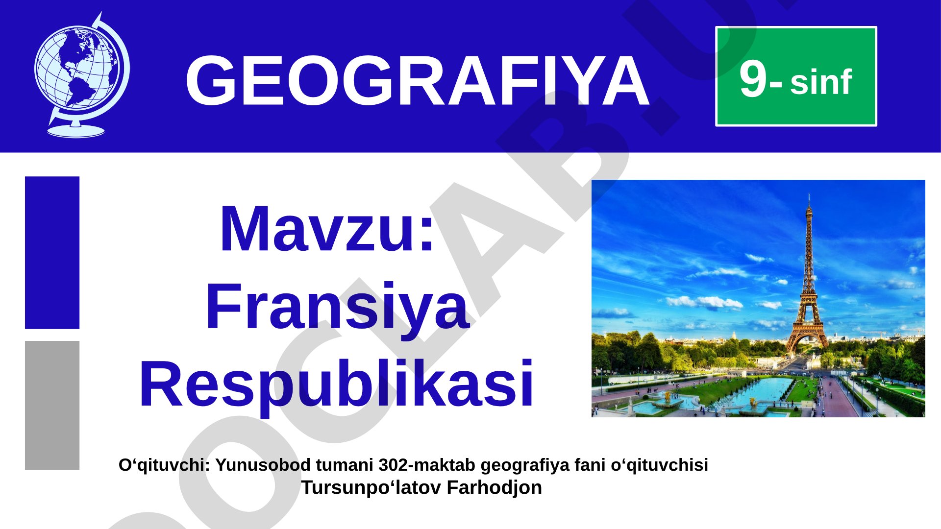 Fransiya Respublikasi 9-sinf GEOGRAFIYA