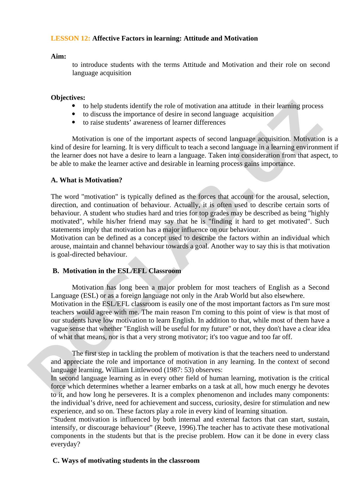 Attitude and Motivation in Second Language Acquisition