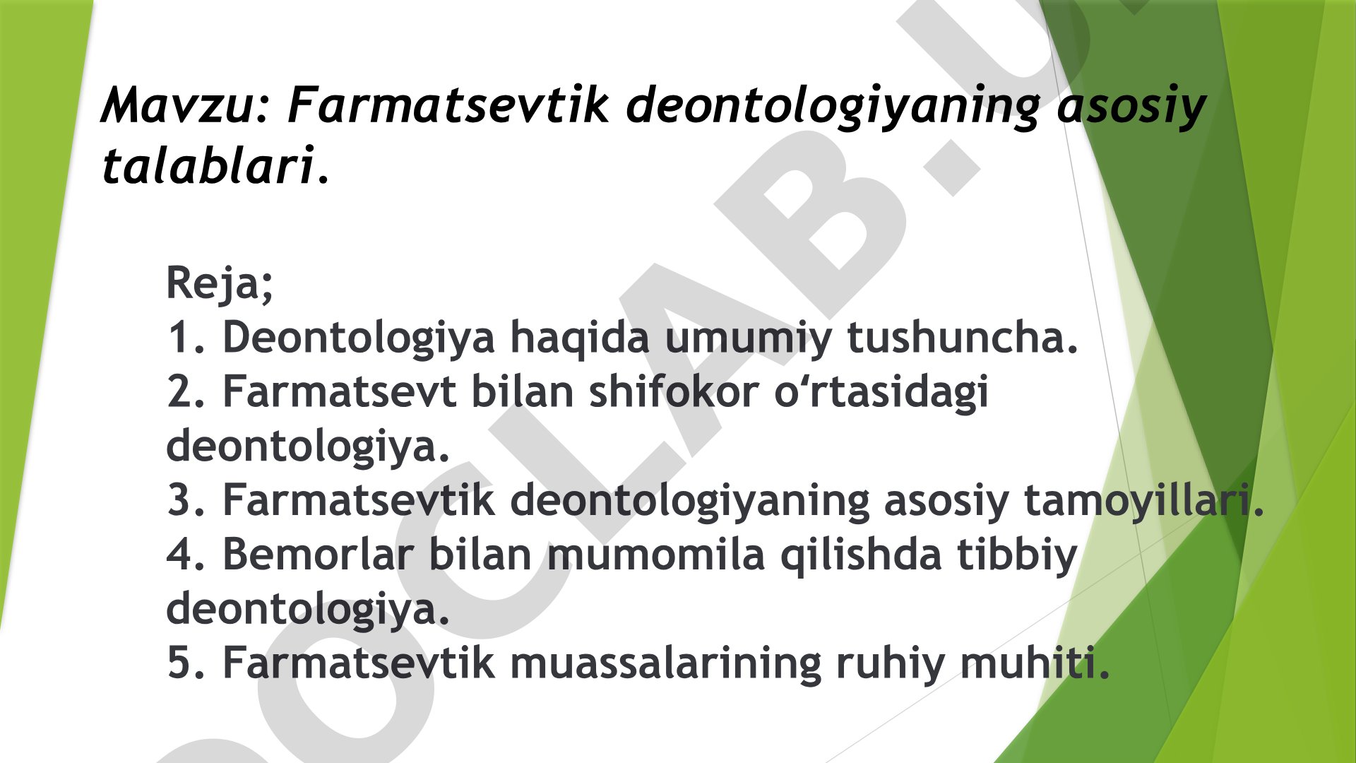 Farmatsevtik deontologiyaning asosiy talablari