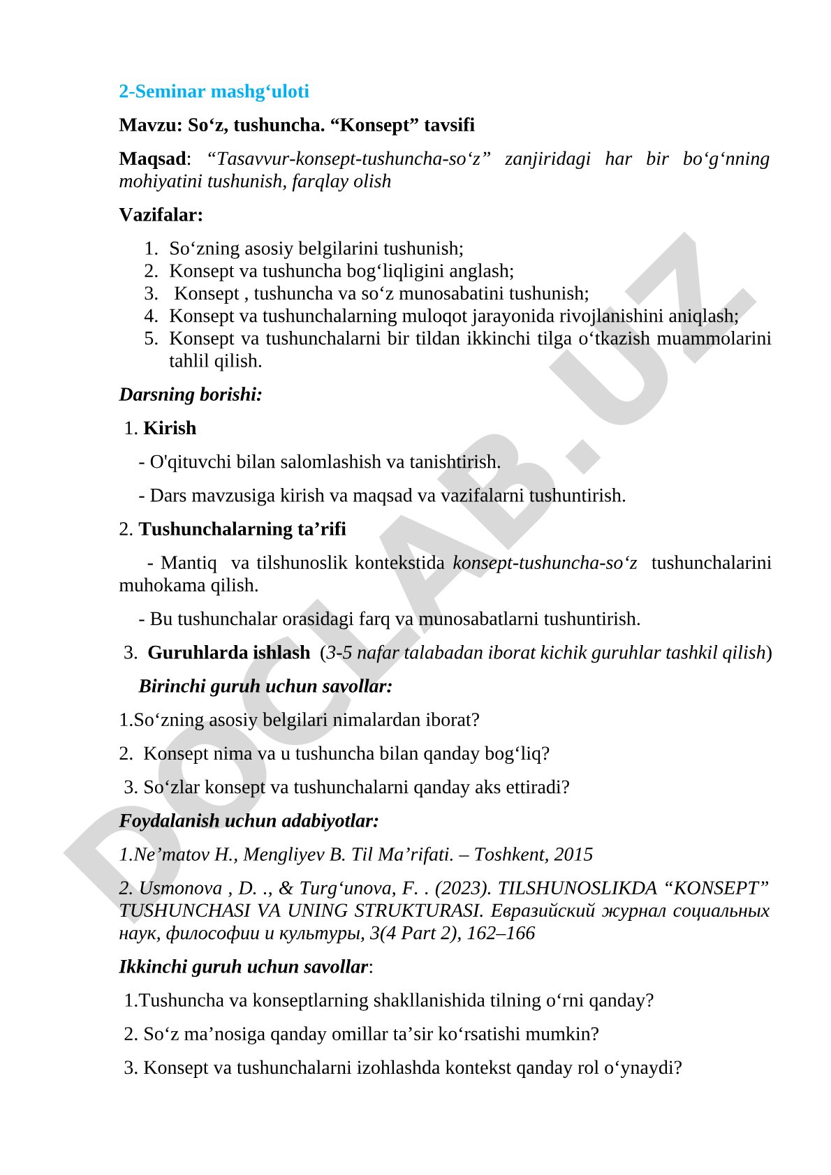 So‘z, tushuncha. “Konsept” tavsifi