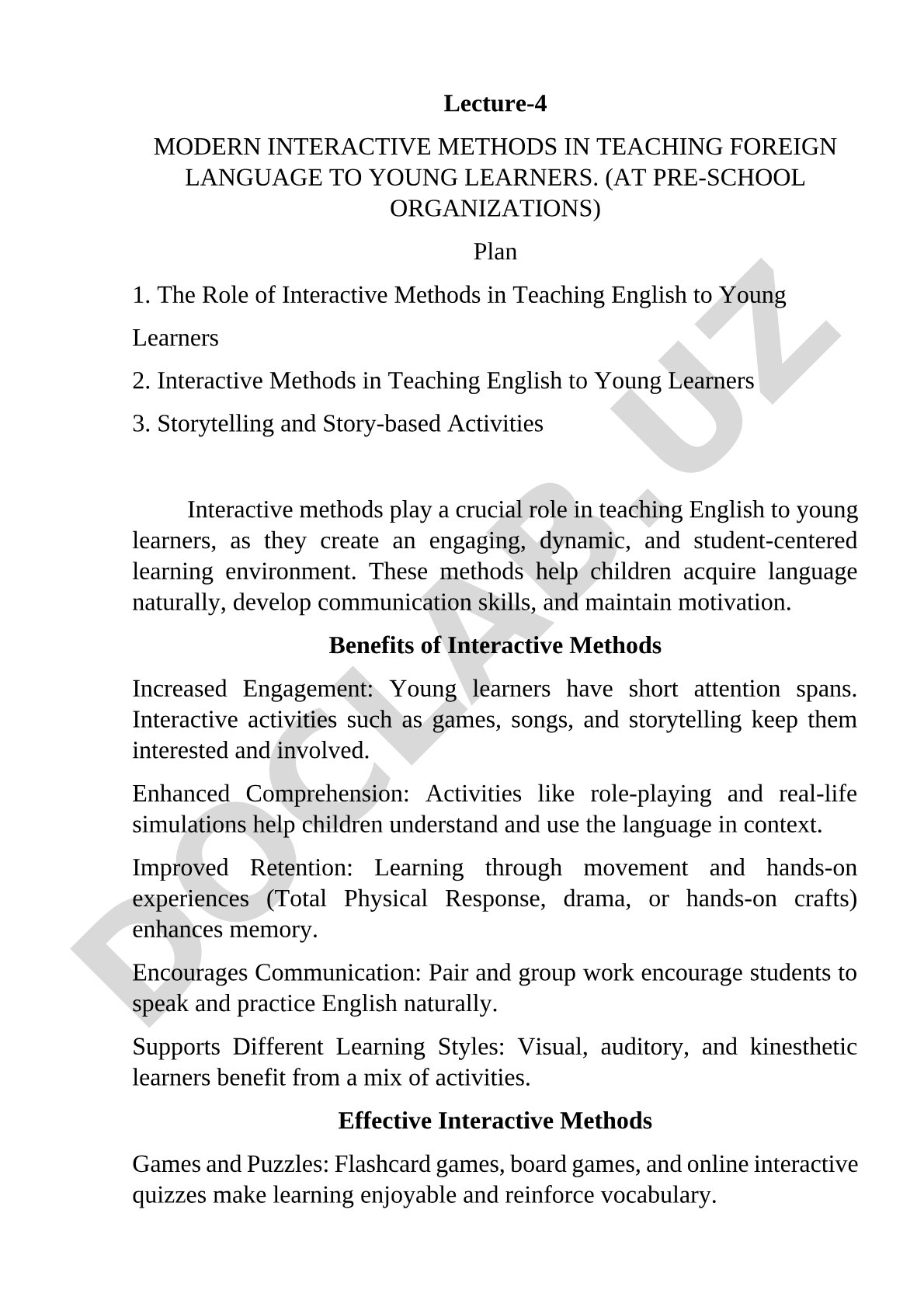 Modern Interactive Methods in Teaching Foreign Language to Young Learners at Pre-School Organizations