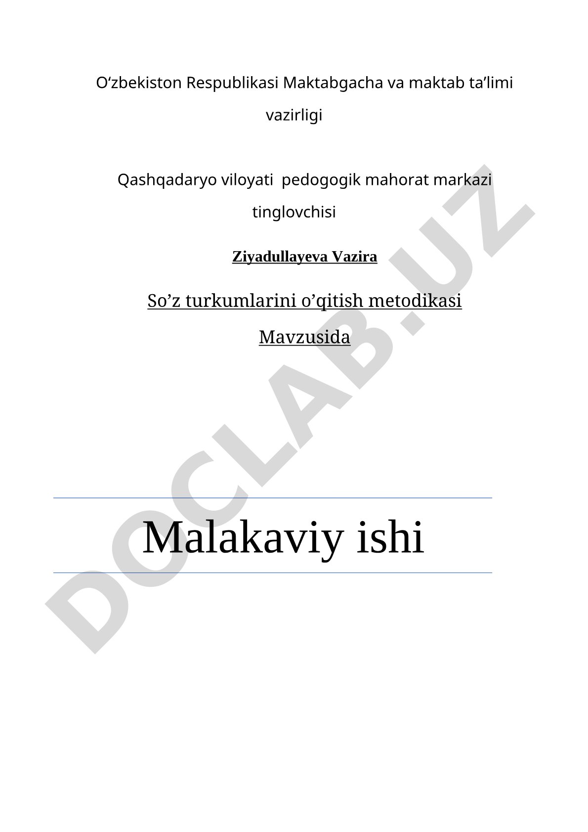 So’z turkumlarini o’qitish metodikasi