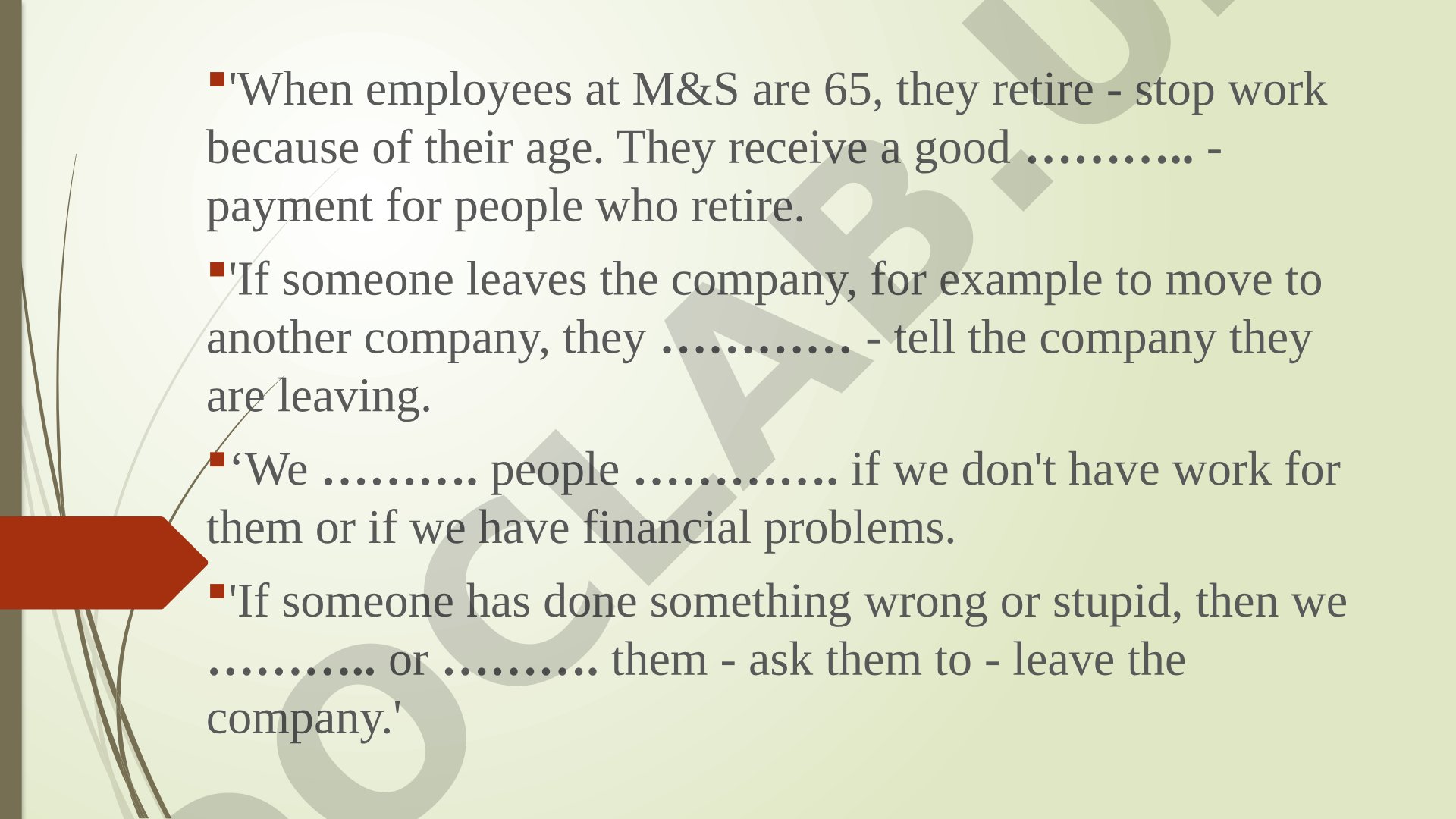 Employee retirement and business travel vocabulary