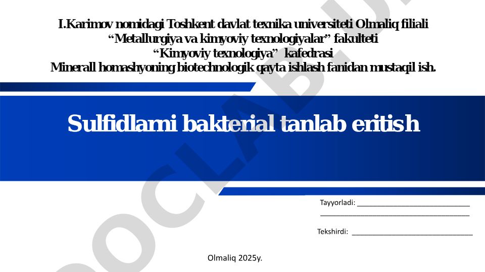 Sulfidlarni bakterial tanlab eritish