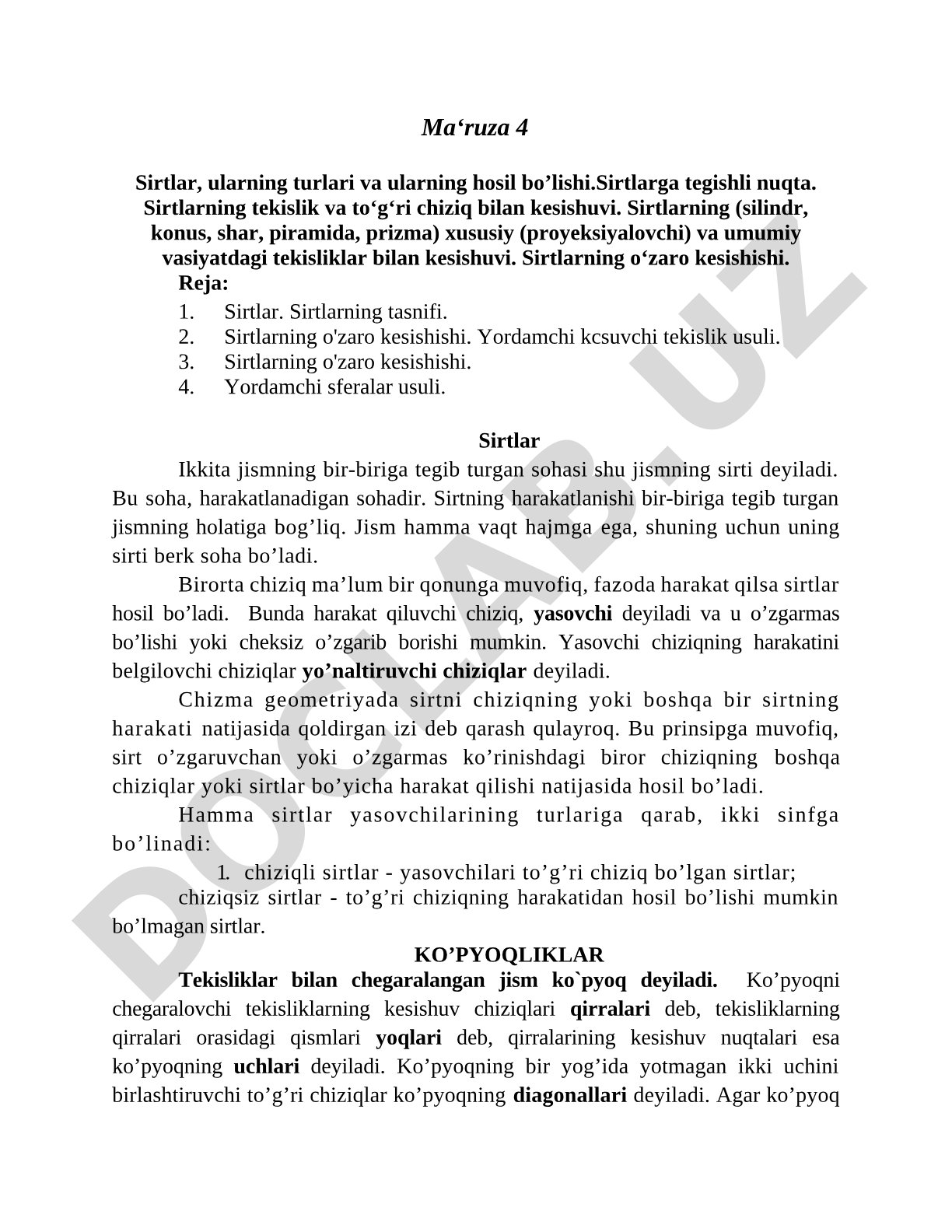 Sirtlar, ularning turlari va ularning hosil bo’lishi
