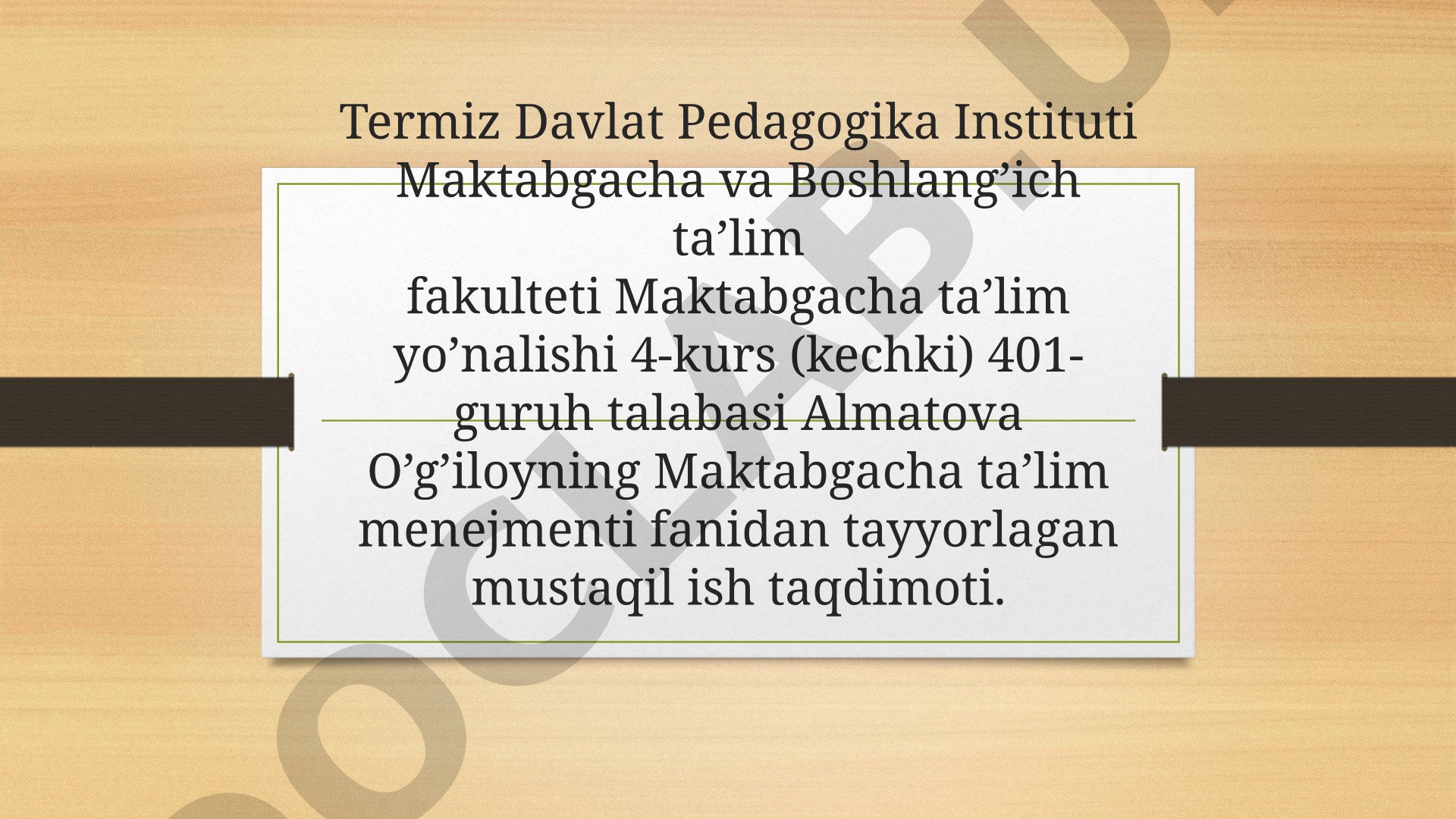 Maktabgacha ta’lim tashkiloti ta’lim tashkiloti raxbari