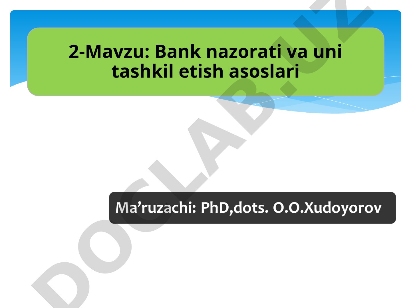 Bank nazorati va uni tashkil etish asoslari