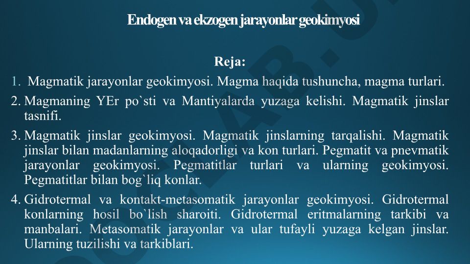 Endogen va ekzogen jarayonlar geokimyosi