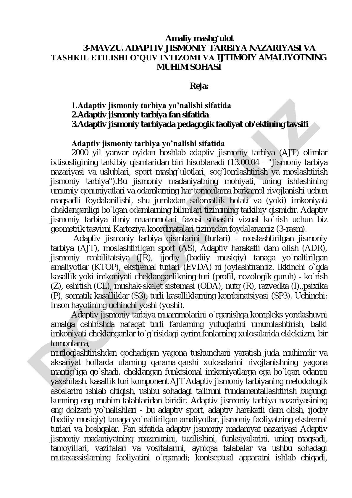 Adaptiv jismoniy tarbiya nazariyasi va tashkil etilishi