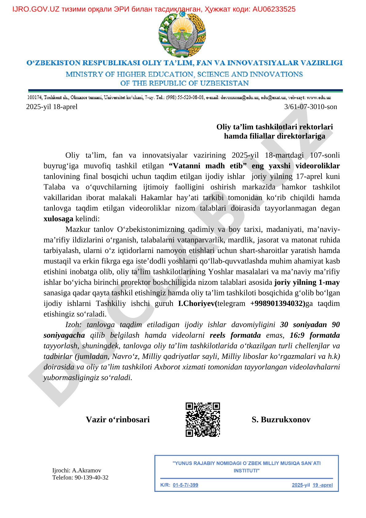Vatanni madh etib eng yaxshi videoroliklar tanlovi