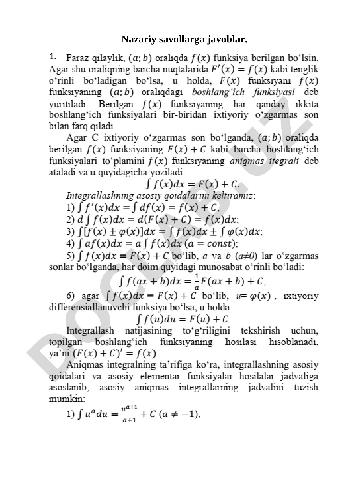 Nazariy savollarga javoblar