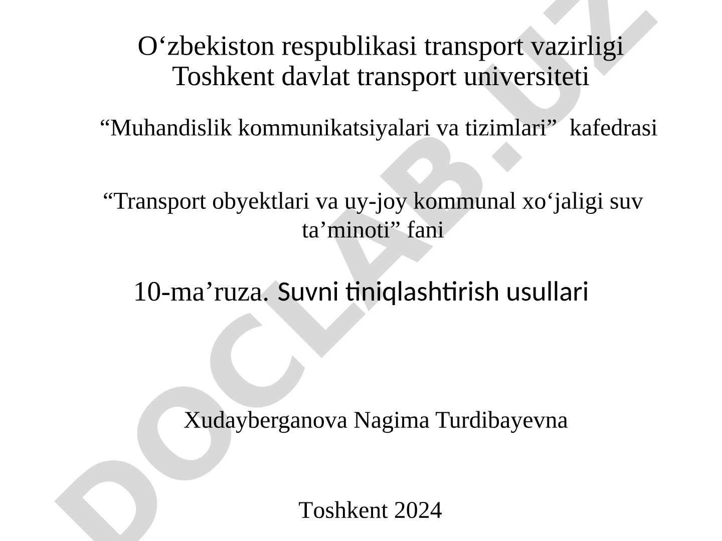 Suvni tiniqlashtirish usullari