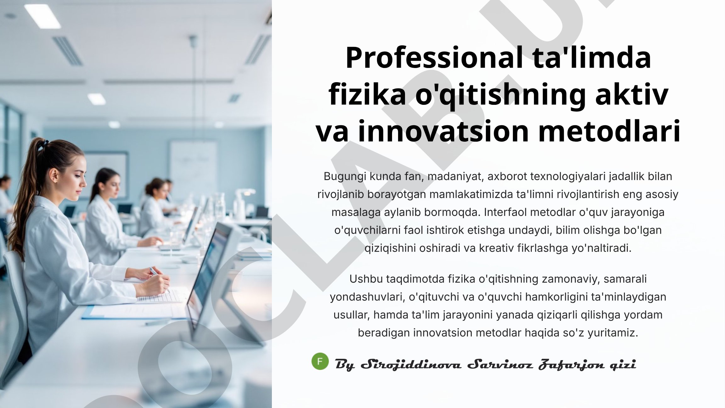 Professional ta'limda fizika o'qitishning aktiv va innovatsion metodlari