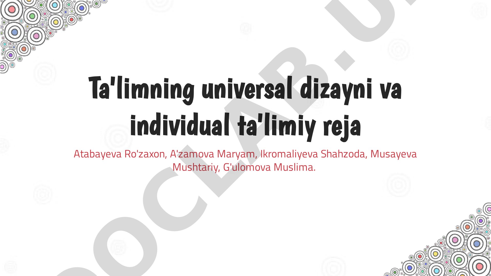 Ta'limning universal dizayni va individual ta'limiy reja