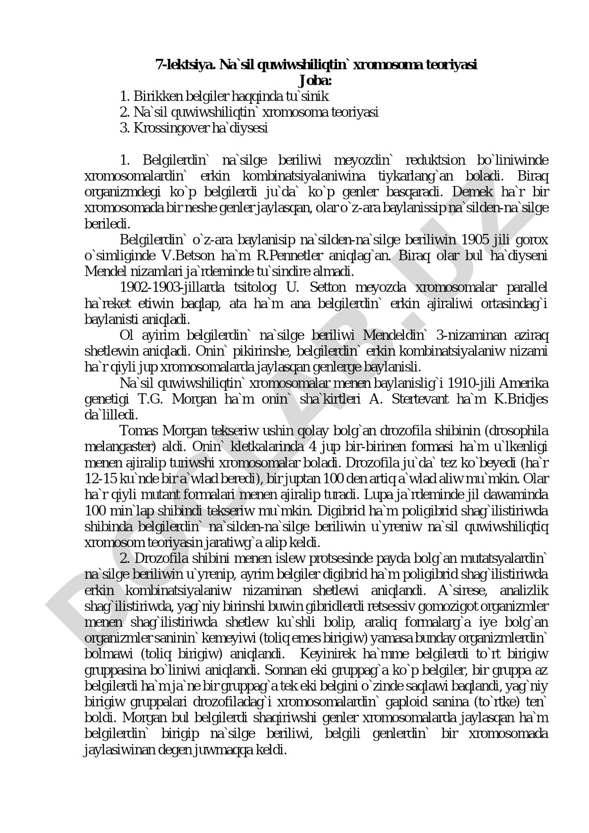 Na`sil quwiwshiliqtin` xromosoma teoriyasi
