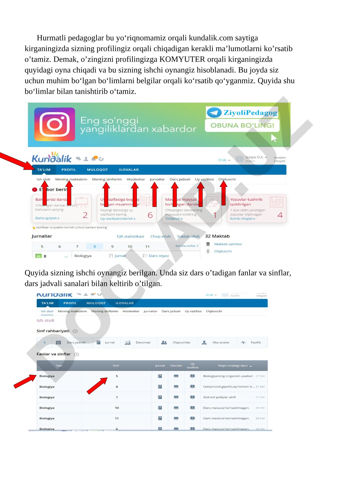 Kundalik.com o'qituvchilar uchun foydalanish yo'riqnomasi