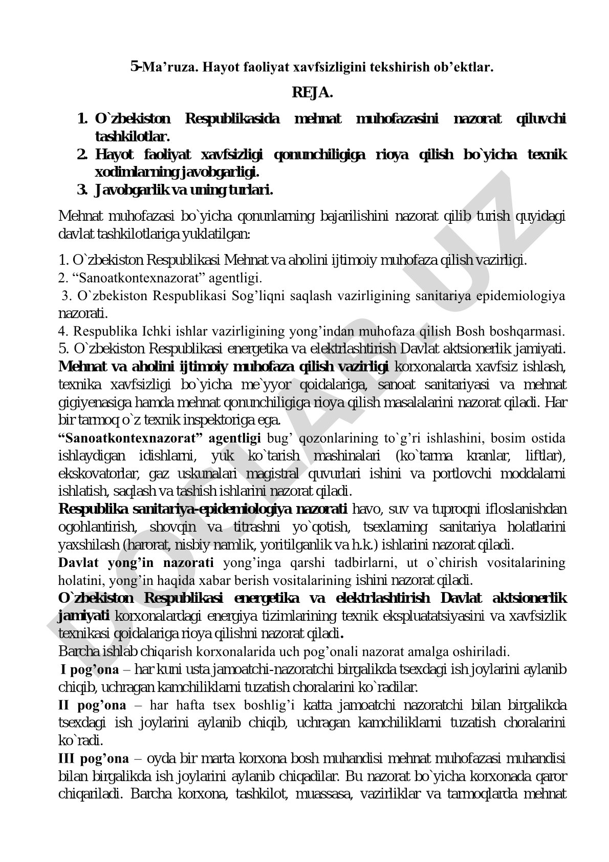 Hayot faoliyat xavfsizligini tekshirish ob'ektlar