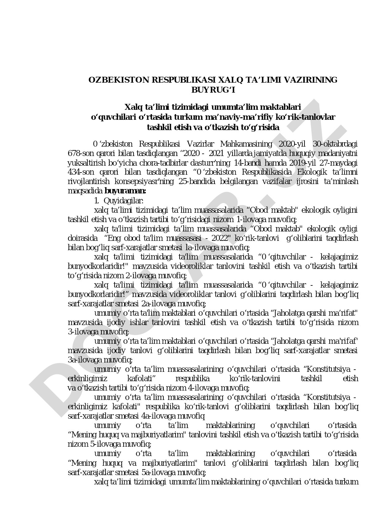 Obod maktab ekologik oyligi va videoroliklar tanlovi