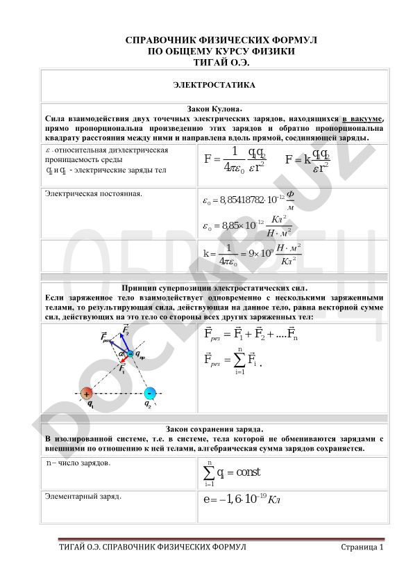 Справочник физических формул по общему курсу физики