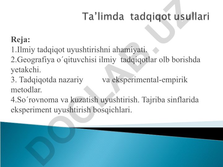 Geografiya o'qitish metodikasi va ilmiy tadqiqot usullari
