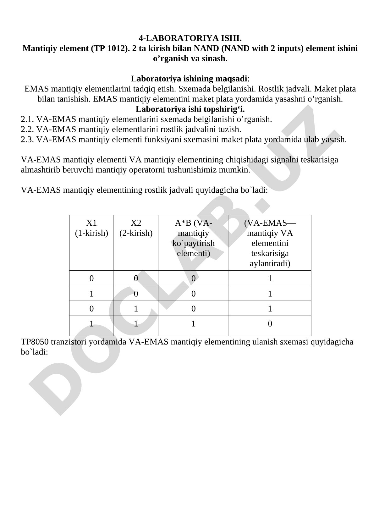 Mantiqiy element (TP 1012). 2 ta kirish bilan NAND
