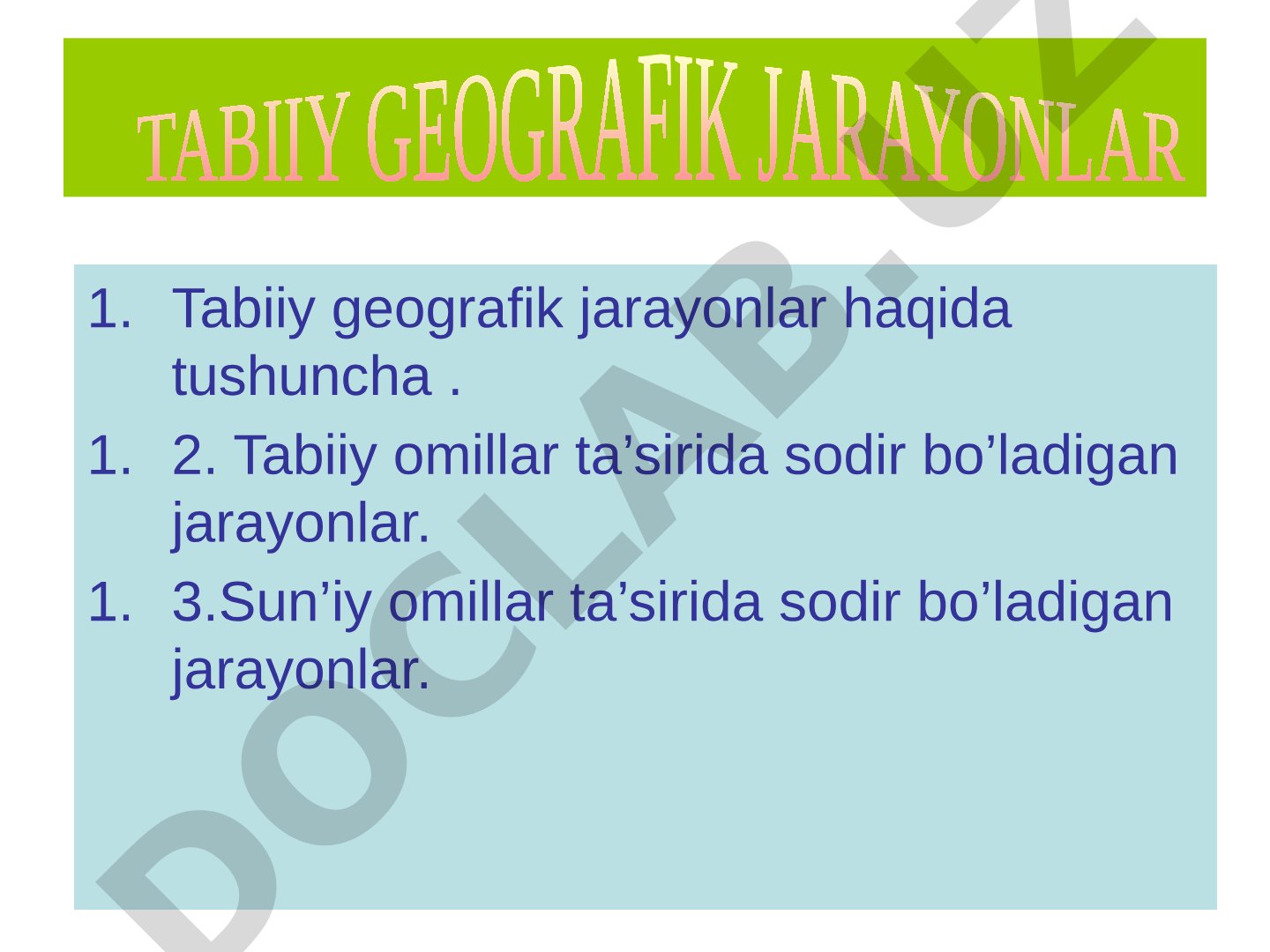 Tabiiy geografik jarayonlar haqida tushuncha