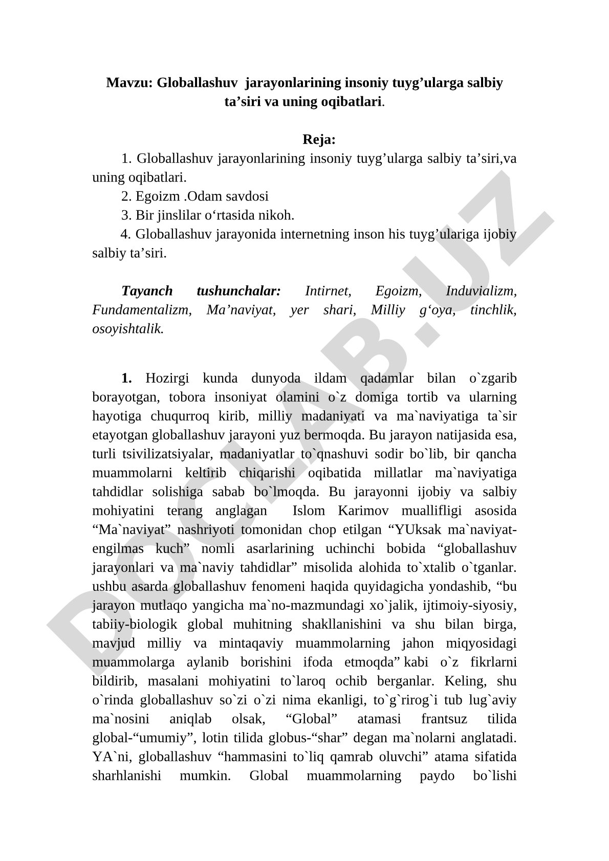 Globallashuv jarayonlarining insoniy tuyg'ularga salbiy ta'siri va uning oqibatlari