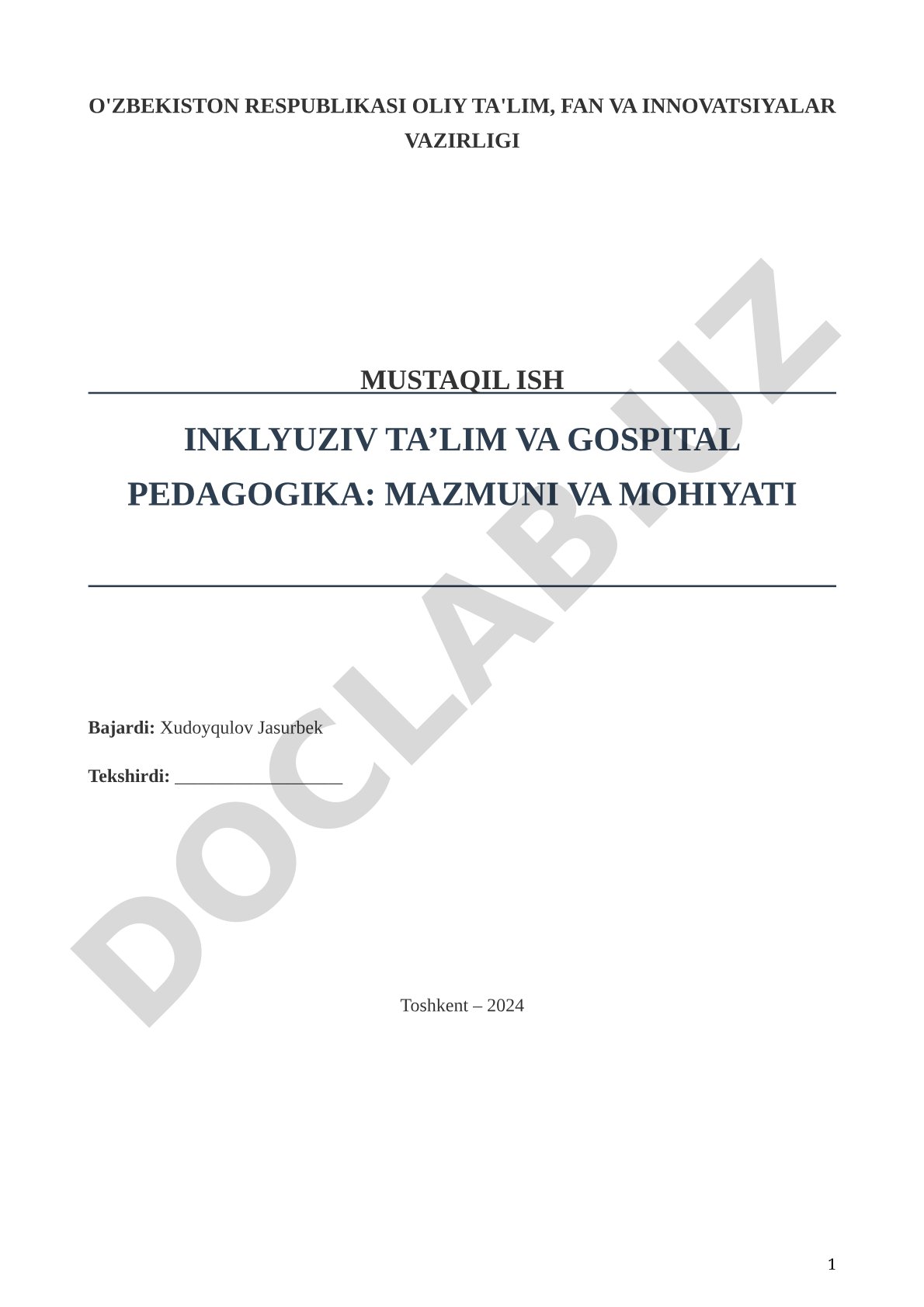Inklyuziv ta'lim va gospital pedagogika: mazmuni va mohiyati