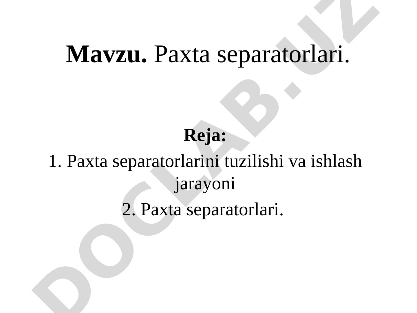 Paxta separatorlari
